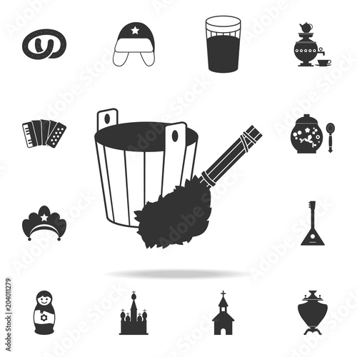 bucket with broom for bath icon. Detailed set of Russian culture icons. Premium graphic design. One of the collection icons for websites, web design, mobile app