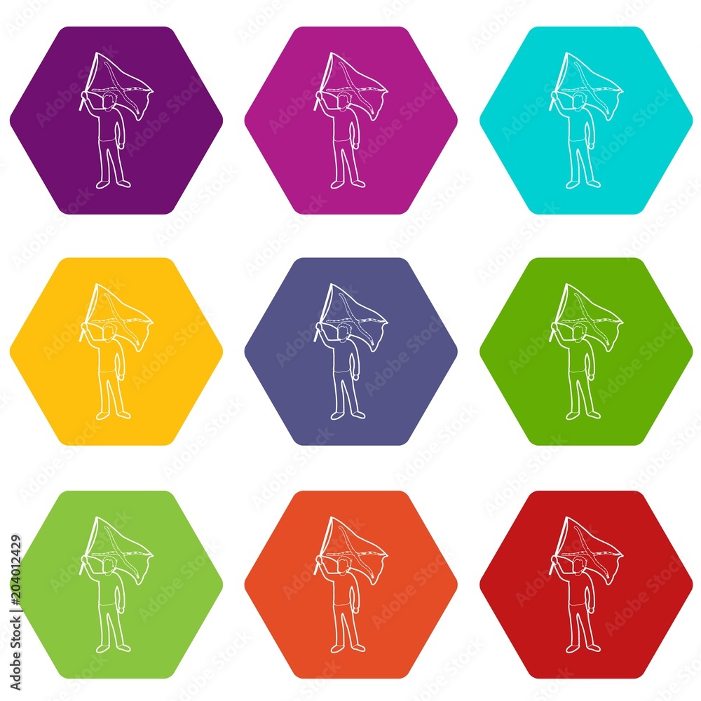 Man protest icons set 9 vector Man protest icons set 9 vector