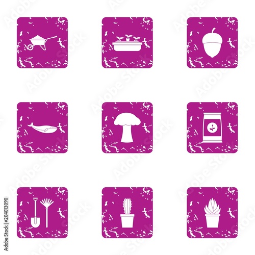 Vegetable garden style icons set, grunge style
