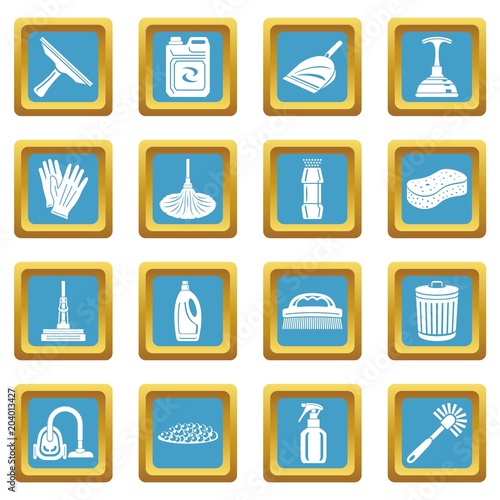 Cleaning icons set sapphirine square vector