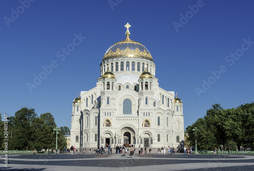 Russian Orthodox monastery church in sunny weather blue sky