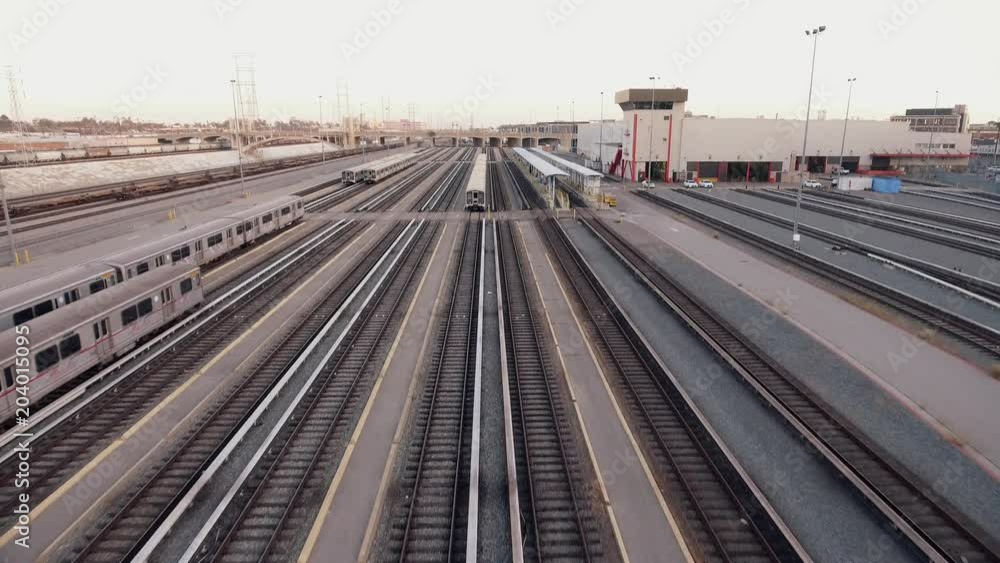 Great aerial shot over multiple Train Tracks Great aerial shot over multiple Train Tracks