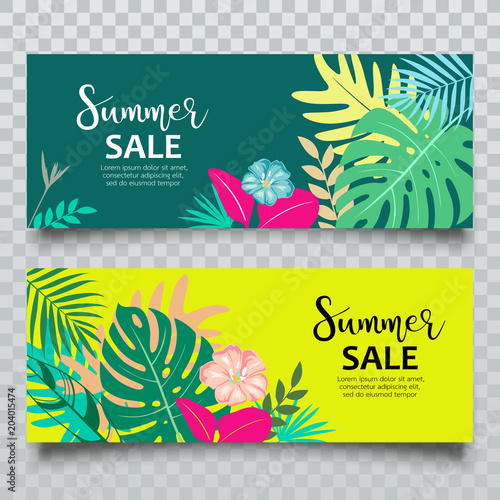Vector Banners Summer tropical leaf sale collection design, illustration