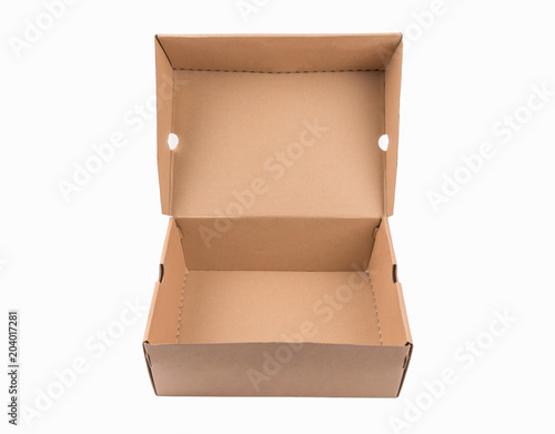 Brown open box isolated on white background.