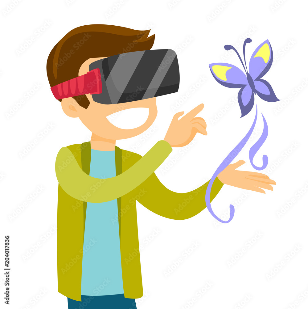 White man in VR headset with a butterfly projected with augmented  technology. Virtual and augmented reality concept. Technological  innovation. Vector cartoon illustration isolated on white background. Stock  Vector | Adobe Stock