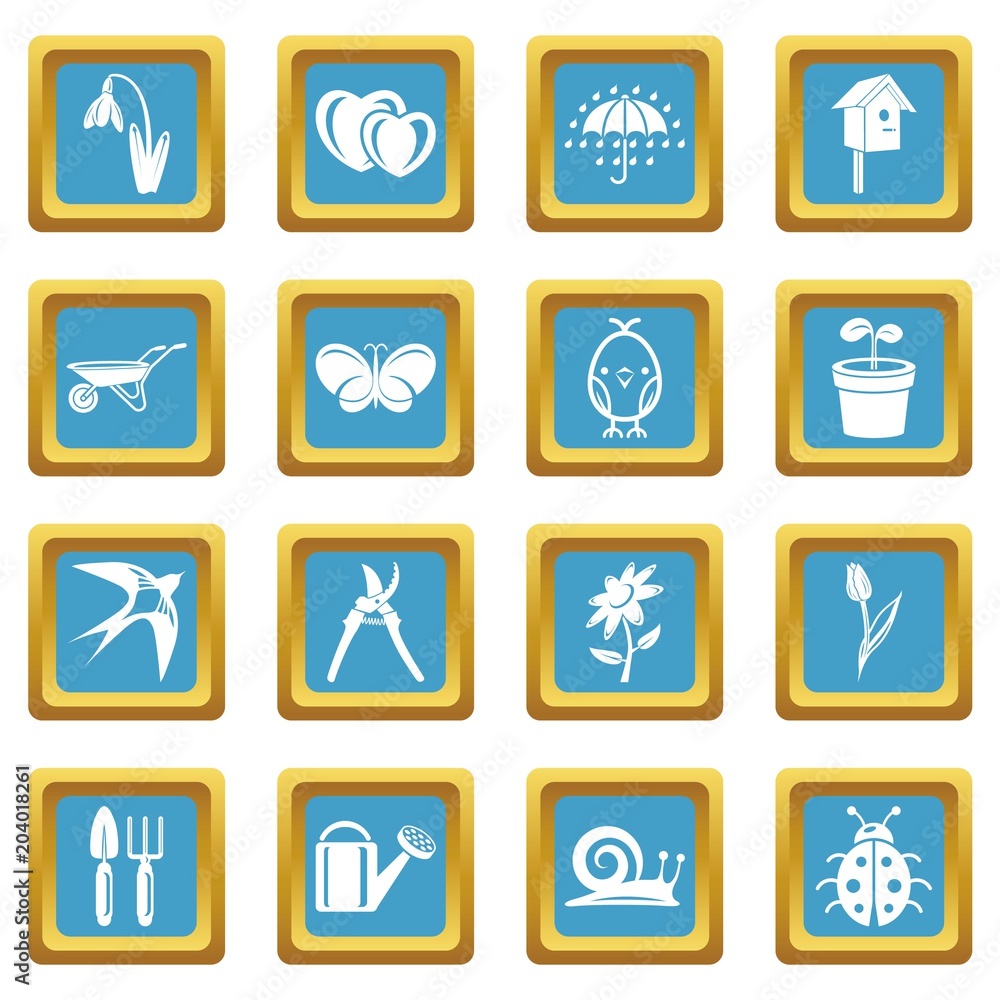 Spring icons set sapphirine square vector Spring icons set sapphirine square vector