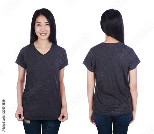 woman in t-shirt isolated on white background