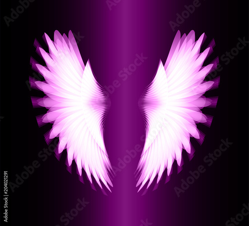 purple glowing, stylized angel wings. vector