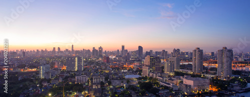 Panorama of Bangkok city skyline.