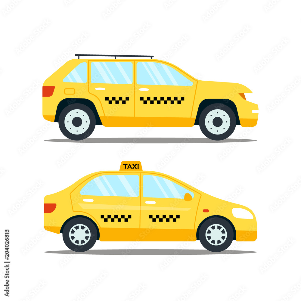 Naklejka premium Yellow taxicab transporttion isolated on white background. Taxi service vector flat illustration
