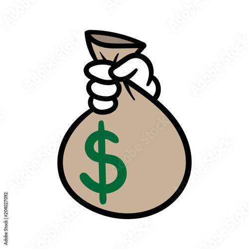 Cartoon Hand Holding Bag of Money