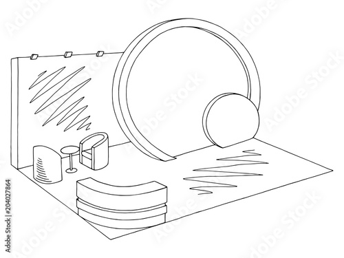 Exhibition stand graphic interior black white sketch illustration vector