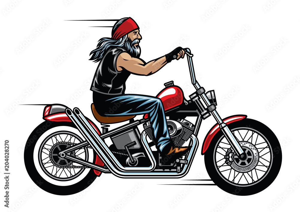 Naklejka premium stary człowiek rowerzysta jazda motocyklem chopper