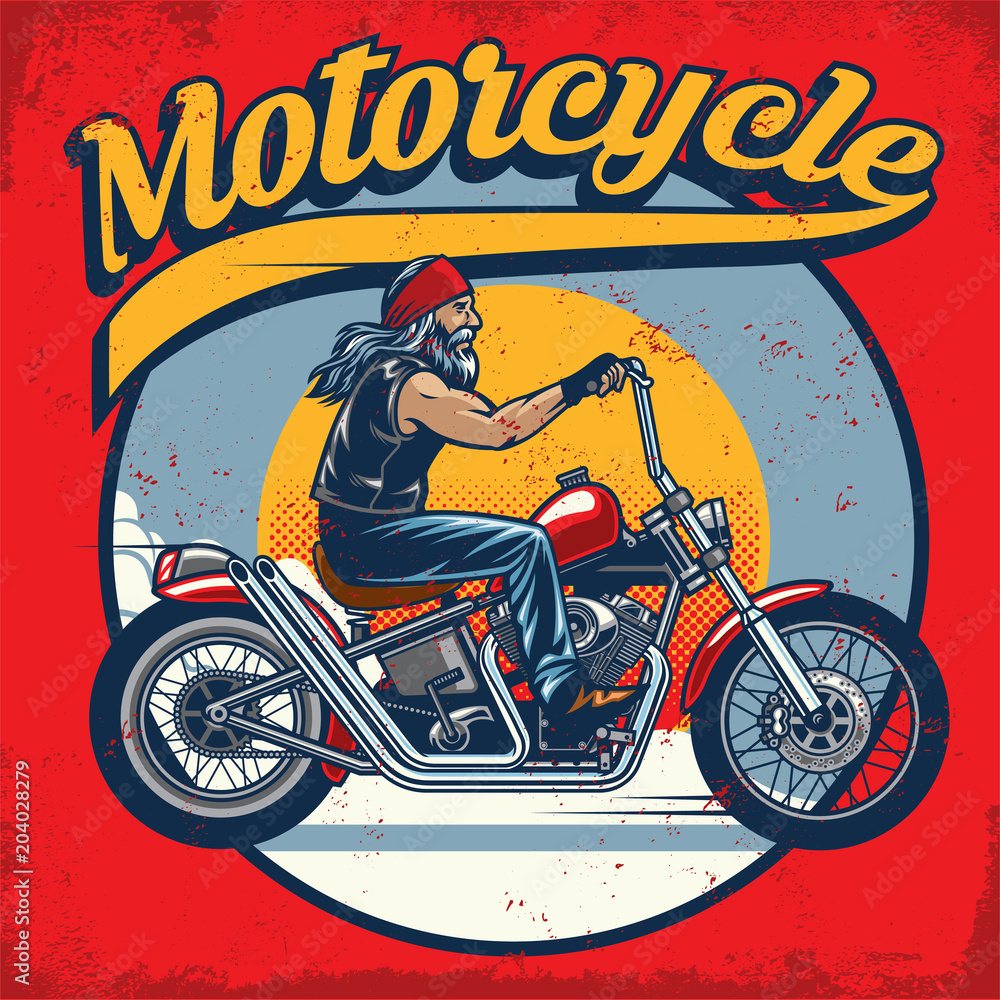 Obraz premium Old biker riding