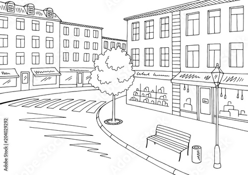 Street road graphic black white city landscape sketch illustration vector