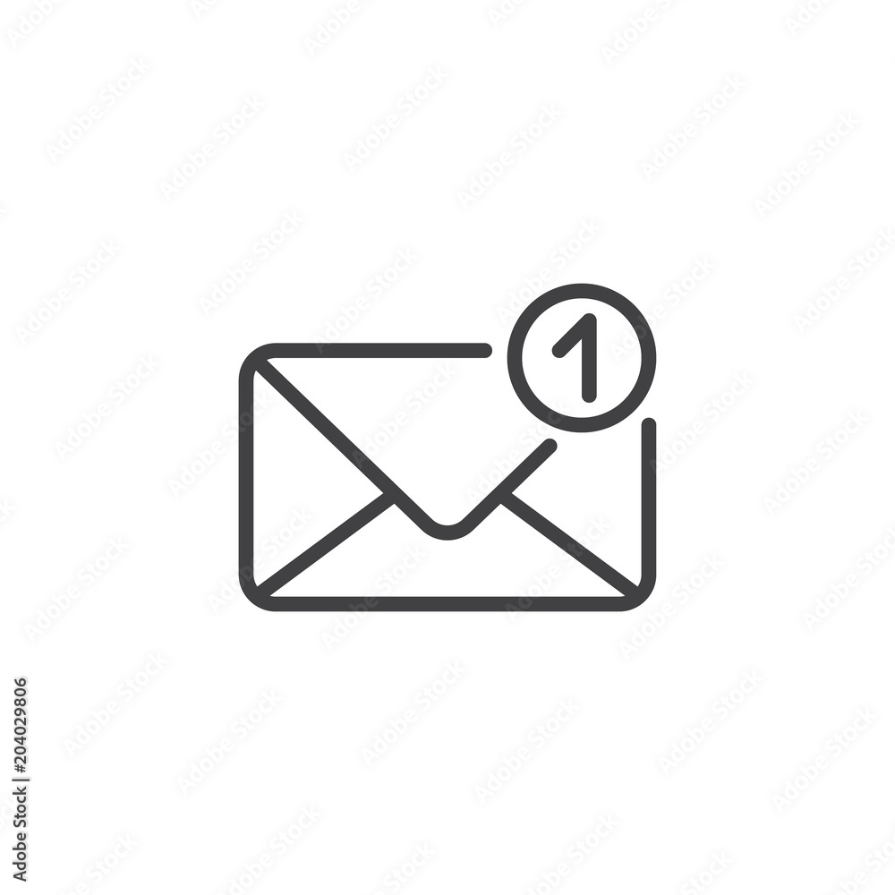 Email, one missed message outline icon. linear style sign for mobile concept and web design. unread sms simple line vector icon. Symbol, logo illustration. Pixel perfect vector graphics Email, one missed message outline icon. linear style sign for mobile concept and web design. unread sms simple line vector icon. Symbol, logo illustration. Pixel perfect vector graphics