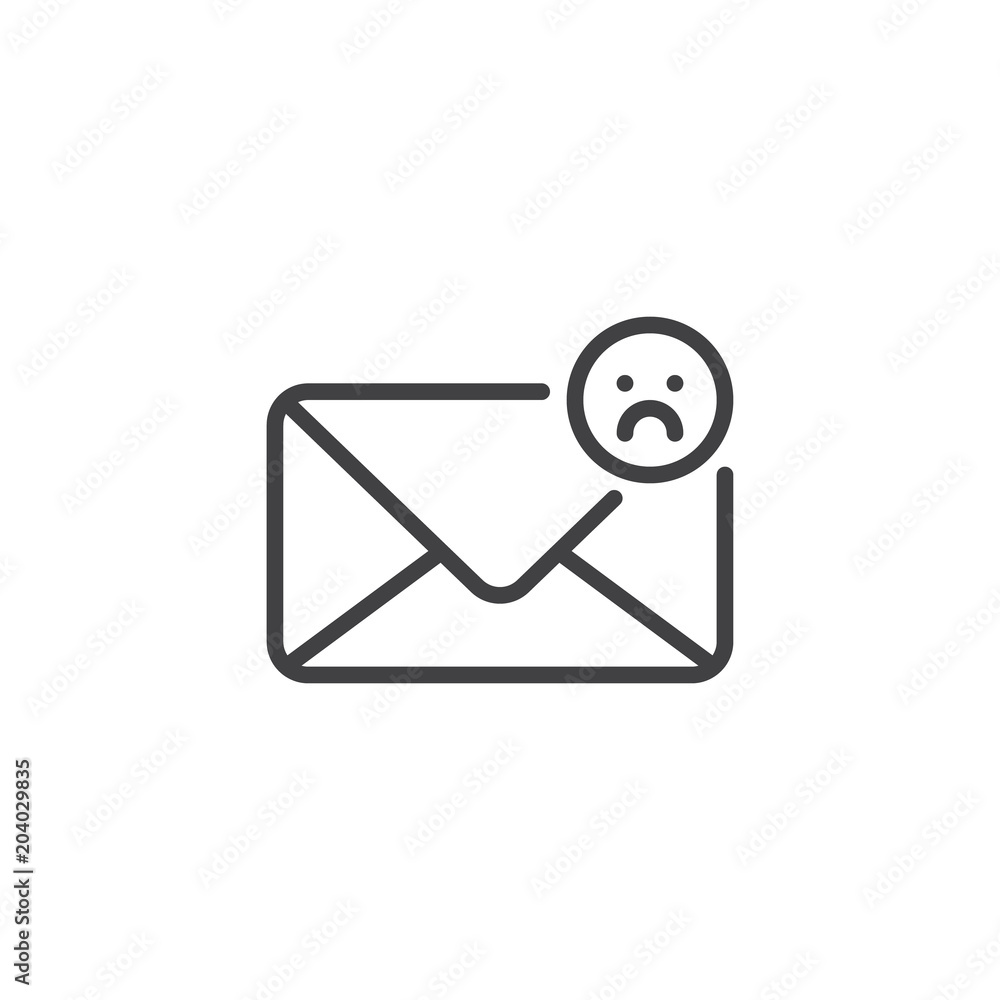 Sad message envelope outline icon. linear style sign for mobile concept and web design. Emoji email simple line vector icon. Symbol, logo illustration. Pixel perfect vector graphics Sad message envelope outline icon. linear style sign for mobile concept and web design. Emoji email simple line vector icon. Symbol, logo illustration. Pixel perfect vector graphics