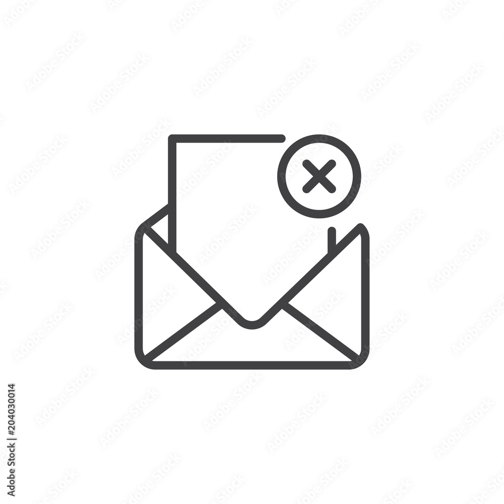 Envelope error mail outline icon. linear style sign for mobile concept and web design. Open envelope with failure cross email simple line vector icon. Symbol, logo illustration. Pixel perfect vector Envelope error mail outline icon. linear style sign for mobile concept and web design. Open envelope with failure cross email simple line vector icon. Symbol, logo illustration. Pixel perfect vector