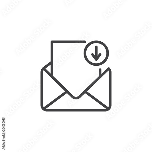 Mail inbox outline icon. linear style sign for mobile concept and web design. Email message with download arrow simple line vector icon. Symbol, logo illustration. Pixel perfect vector graphics