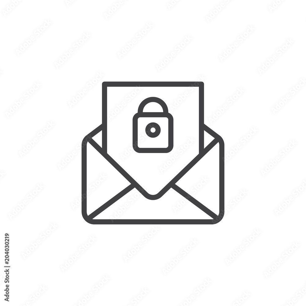 Security mail outline icon. linear style sign for mobile concept and web design. Secret message simple line vector icon. Symbol, logo illustration. Pixel perfect vector graphics Security mail outline icon. linear style sign for mobile concept and web design. Secret message simple line vector icon. Symbol, logo illustration. Pixel perfect vector graphics