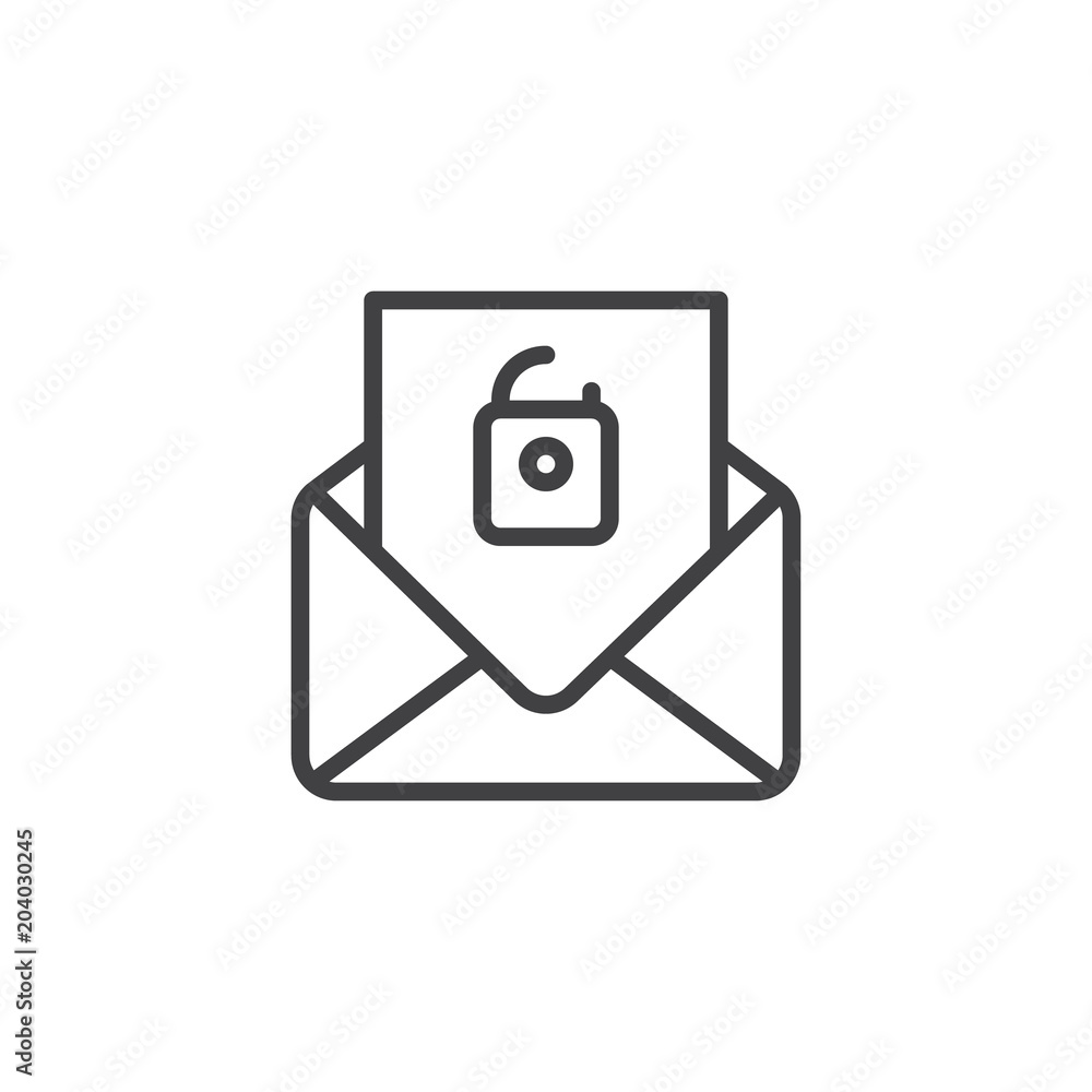 Email open newsletter padlock outline icon. linear style sign for mobile concept and web design. Unblocked message simple line vector icon. Symbol, logo illustration. Pixel perfect vector graphics Email open newsletter padlock outline icon. linear style sign for mobile concept and web design. Unblocked message simple line vector icon. Symbol, logo illustration. Pixel perfect vector graphics