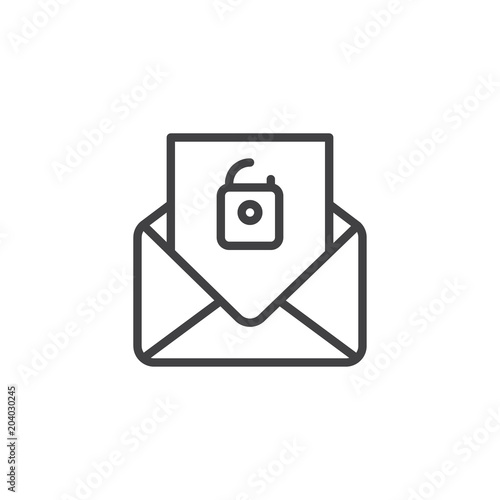 Email open newsletter padlock outline icon. linear style sign for mobile concept and web design. Unblocked message simple line vector icon. Symbol, logo illustration. Pixel perfect vector graphics