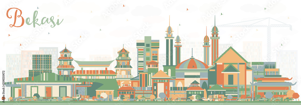 Bekasi Indonesia City Skyline with Color Buildings.