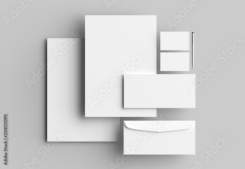 Corporate identity stationery mock up isolated on gray background. 3D illustrating.