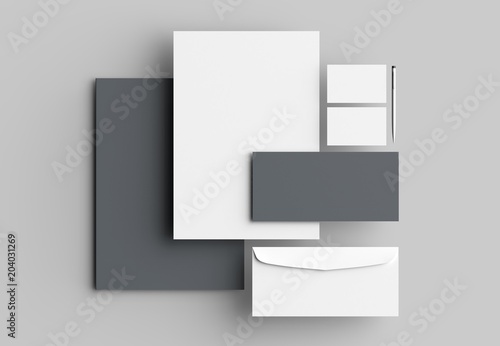 Corporate identity stationery mock up isolated on gray background. 3D illustrating.