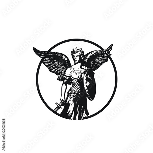 st angel michael black & white illustration