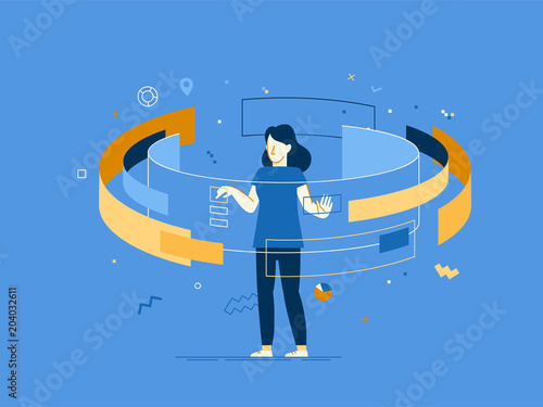 Web and app  development creative concept with female character