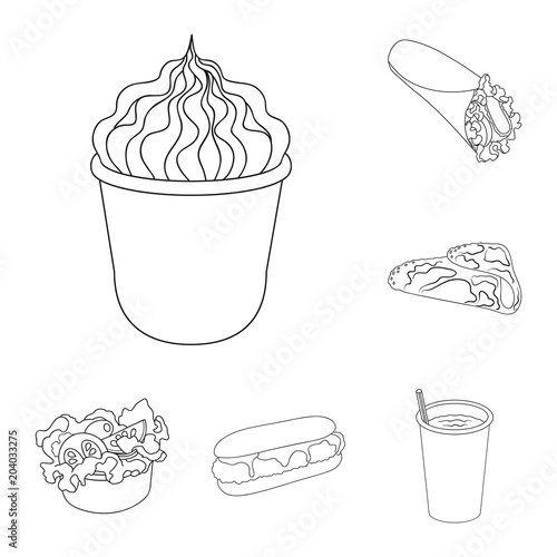 Fast food outline icons in set collection for design.Food from semi-finished products vector symbol stock web illustration.
