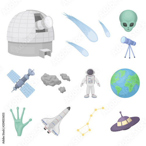 Space technology cartoon icons in set collection for design.Spacecraft and equipment vector symbol stock web illustration.
