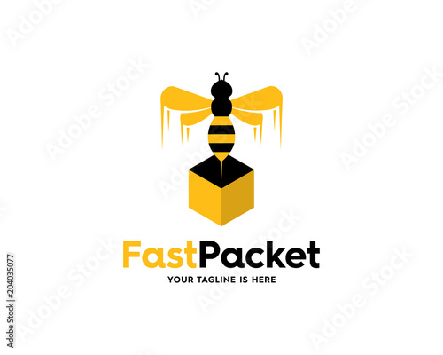 Fast Delivery Express packet Flying Bees Logo Icon Vector Hexagon Box