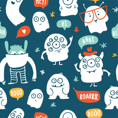 Acrylglasbilder Monstermuster Gekritzelte Monster im Kindermuster  © tanya