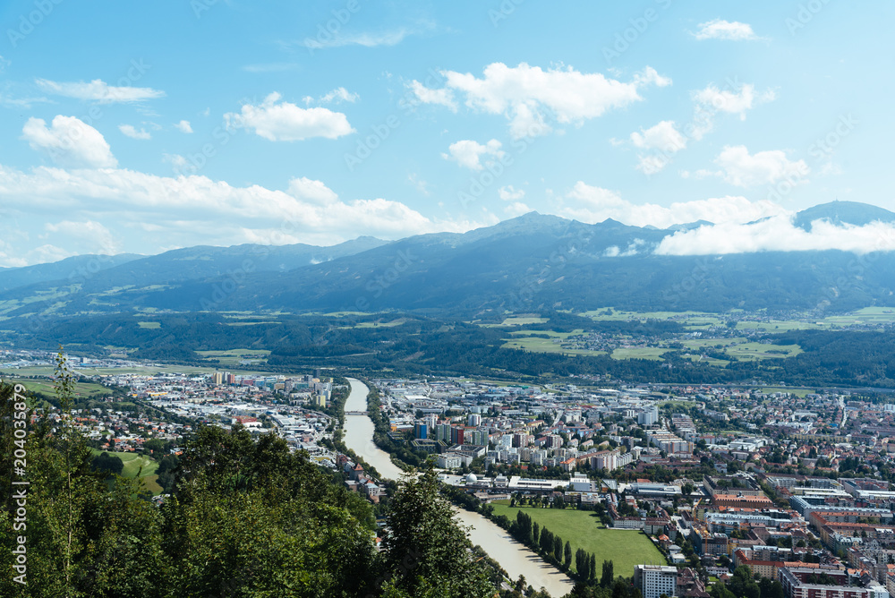 High angle view of Innsbruck against mountains