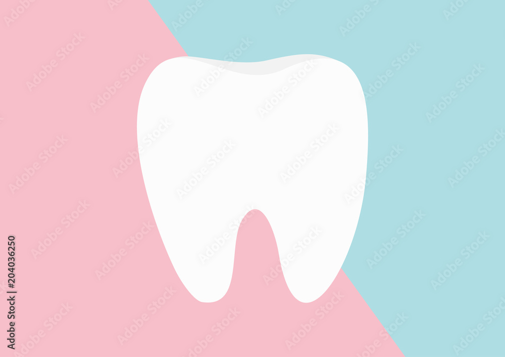 Healthy tooth icon. Flat design. Oral dental hygiene. Children teeth care. Shining effect. Healthcare. Pink blue pastel color paper background. Healthy tooth icon. Flat design. Oral dental hygiene. Children teeth care. Shining effect. Healthcare. Pink blue pastel color paper background.