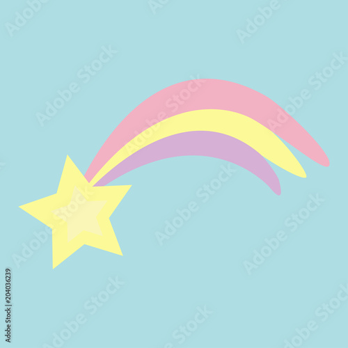 Comet meteor flame with star shining icon shape. Shooting falling stars. Pastel color. Flat design Blue sky baby background