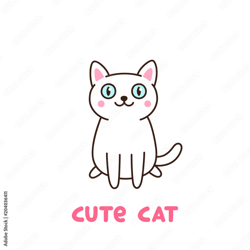 Cute cat on a white background. It can be used for sticker, patch, phone case, poster, t-shirt, mug and other design. Cute cat on a white background. It can be used for sticker, patch, phone case, poster, t-shirt, mug and other design.