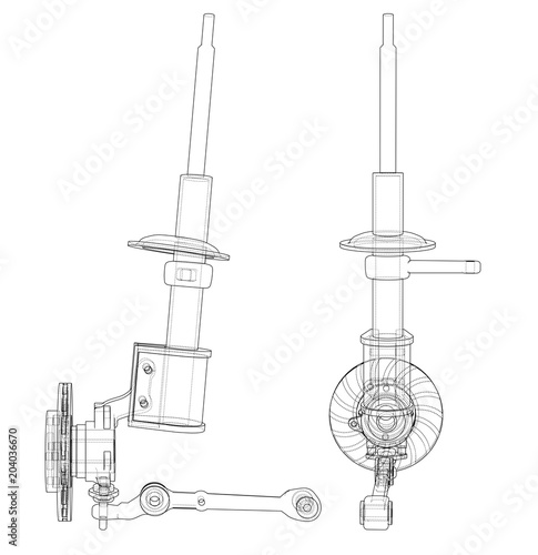 Car dampers with brake disc outline. Vector