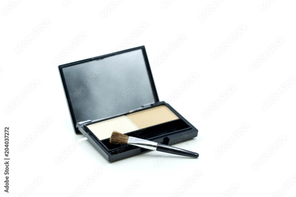 Makeup products with cosmetic on white background. Makeup products with cosmetic on white background.