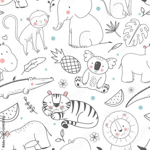 Canvas Print Safari animals vector pattern