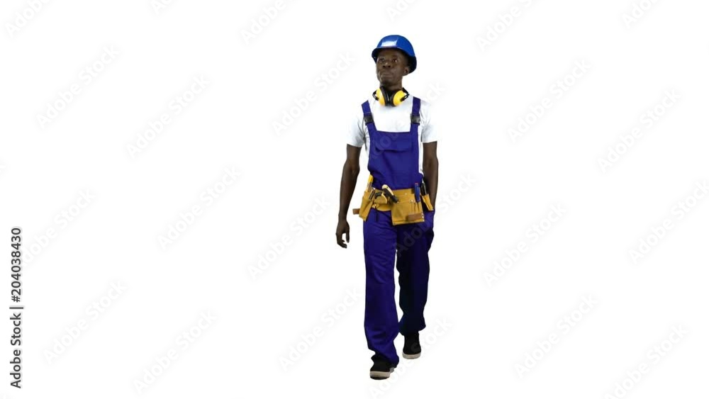 Builder goes to the object with a helmet . Alpha channel Builder goes to the object with a helmet . Alpha channel