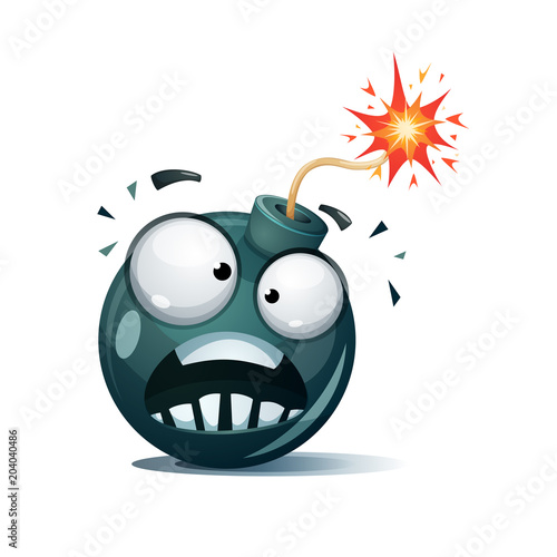 Cartoon bomb, fuse, wick, spark icon Afraid smiley Vector eps 2
