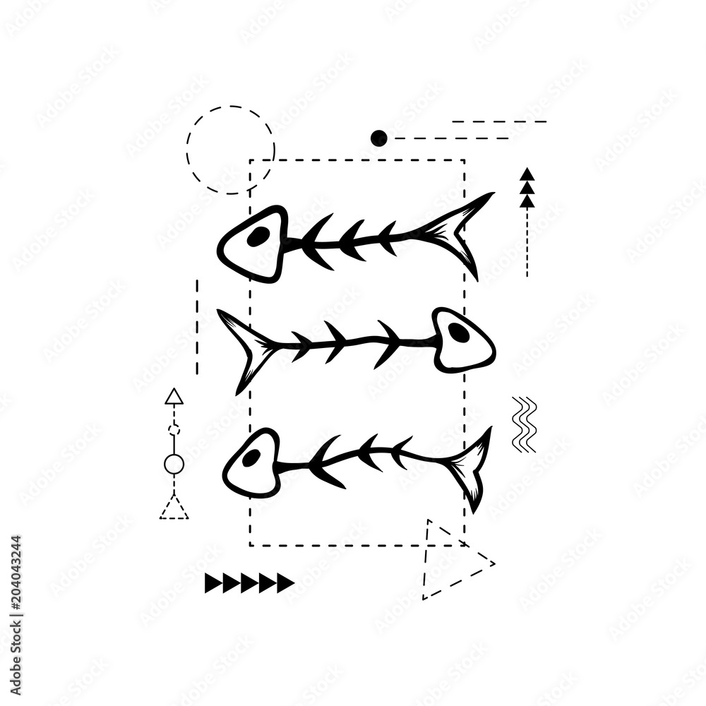 Obraz premium Hand drawn fish skeleton for fashion