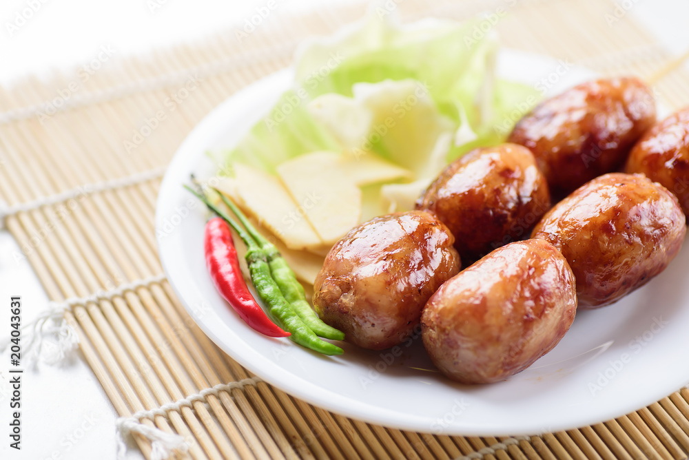 Thai sausage (Isan sausage), popular Northeastern food in Thailand Thai sausage (Isan sausage), popular Northeastern food in Thailand