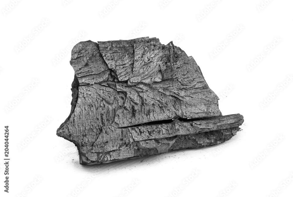 Natural wood charcoal Isolated on white background, traditional charcoal or hard wood charcoal. 