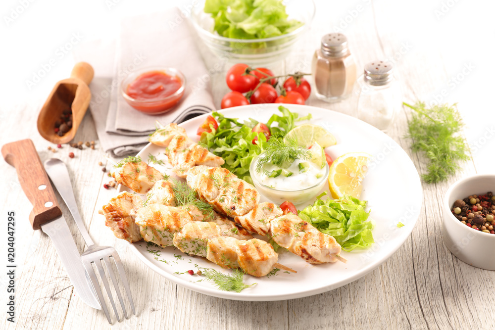 fried chicken skewer and salad fried chicken skewer and salad