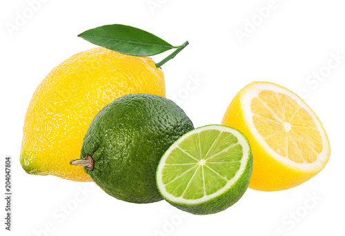 Fresh lemon and  lime  isolated on white background