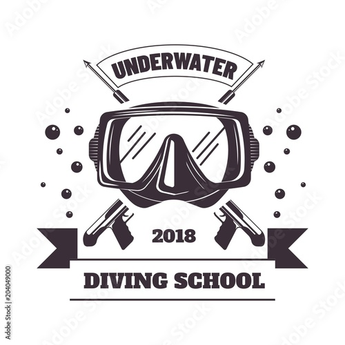 Underwater diving school 2018 logotype with mask and weapon